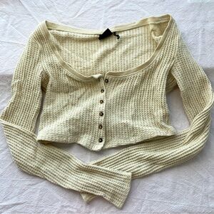 out from under cream rainbow speckled cropped button up cardigan top size medium